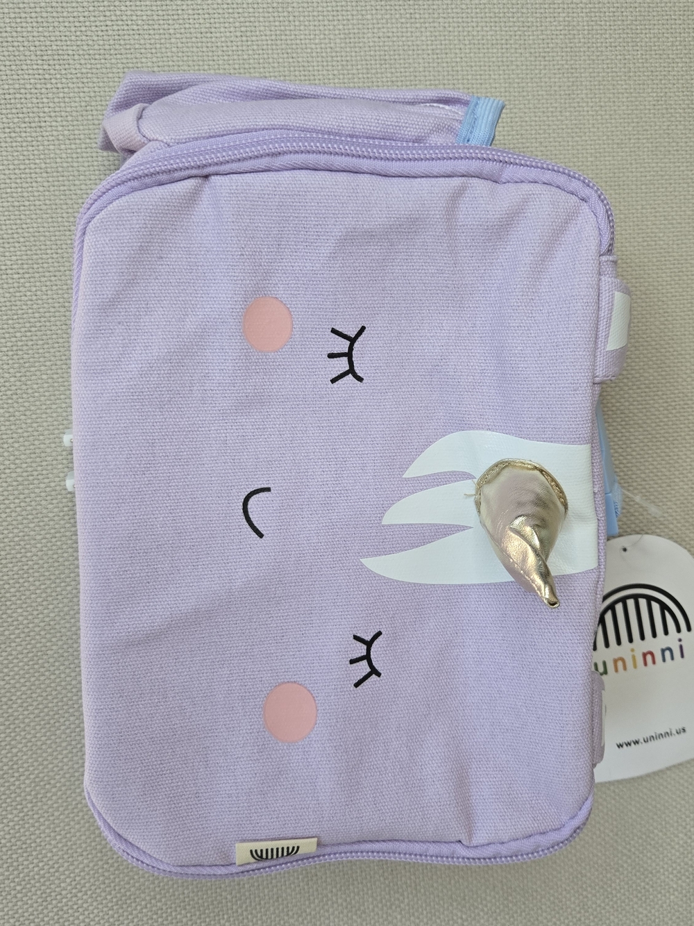 Uninni Unicorn Lavendar Lunch Bag New with Tags Cloth Zipper Insulated School